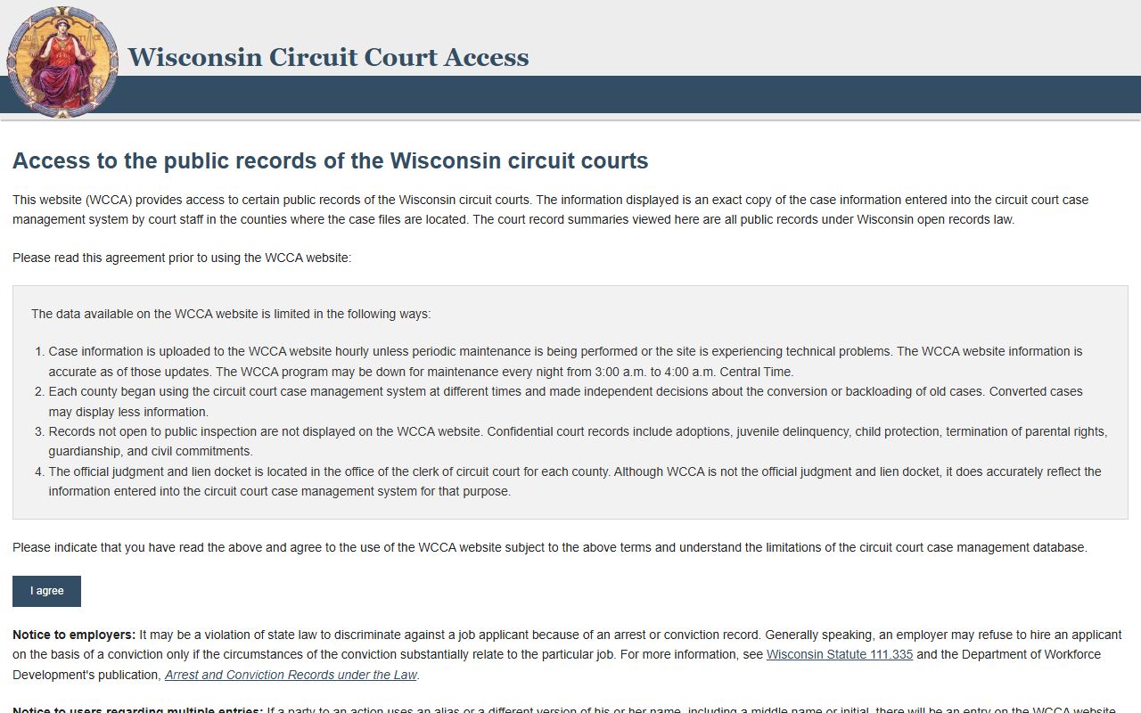 Wisconsin Circuit Court Access search for Marathon County court records after arrest